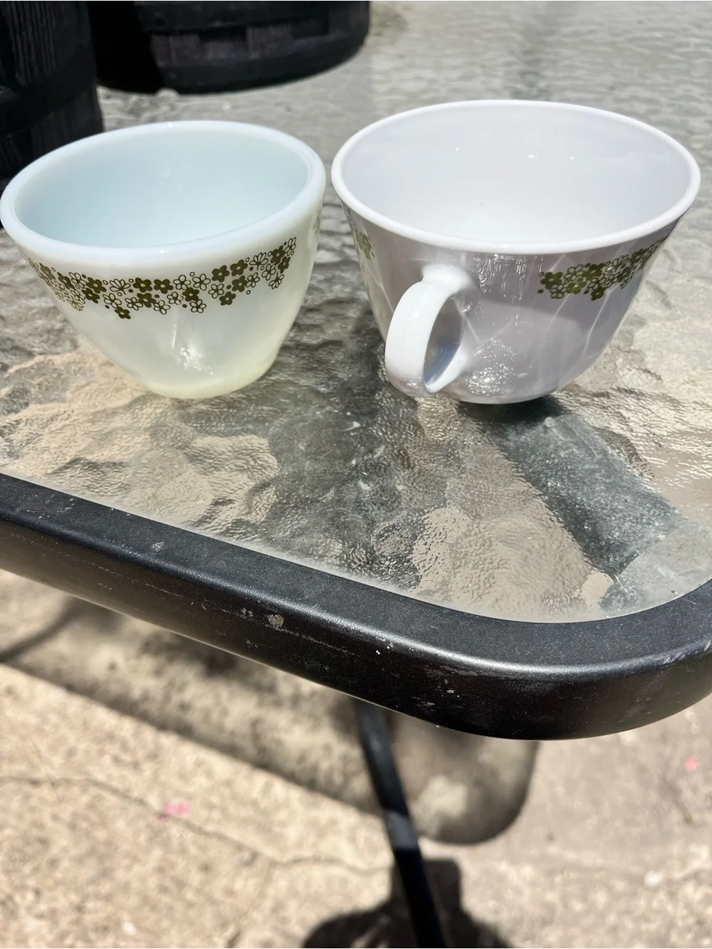 Vintage Retro Corning-ware Green Floral coffee cup and sugar dish.